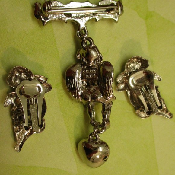 KIRK'S FOLLY Cherub Floral Heart Jewelry Set ~ Vintage Winged Cherub Set - Picture 14 of 14